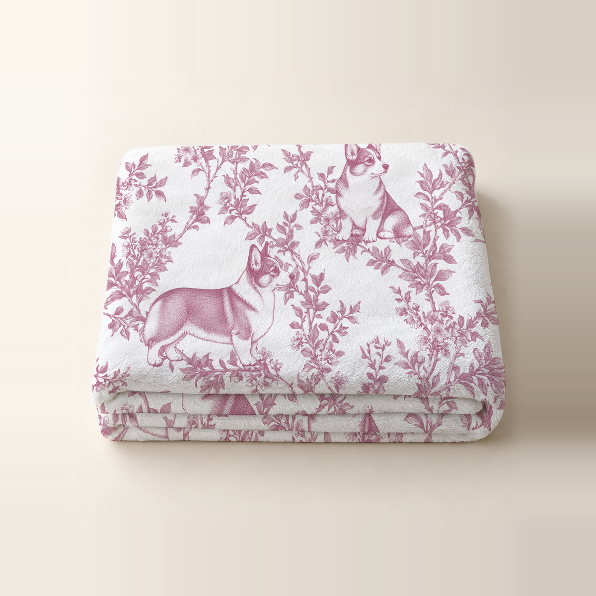 Pembroke Welsh Corgi toile de Jouy blanket - Pink Thumbnail