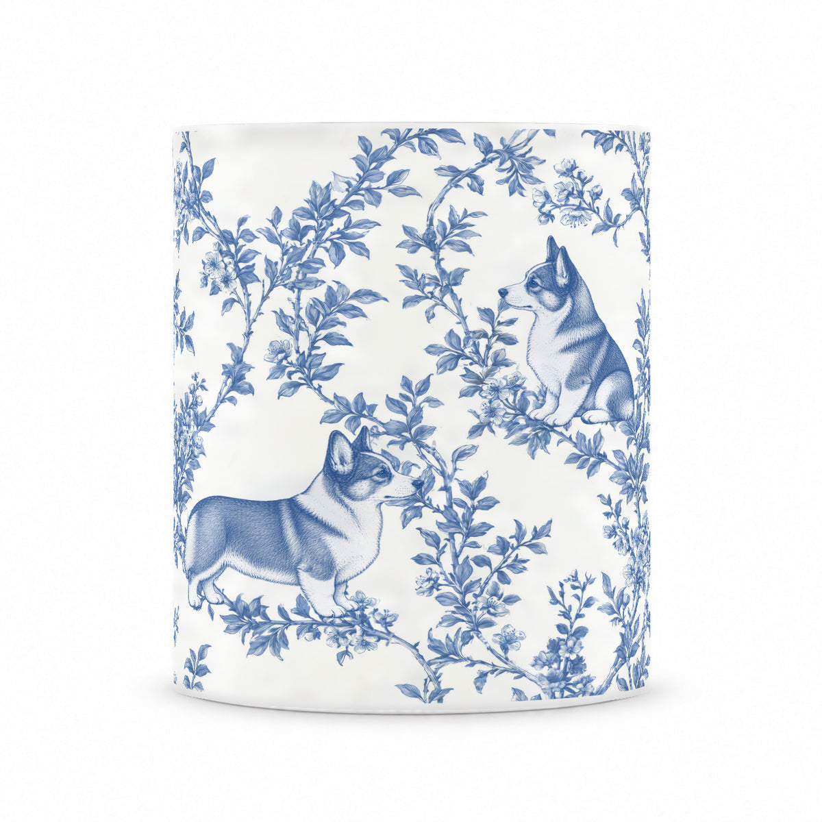 Pembroke Welsh Corgi toile mug — Blue Front View