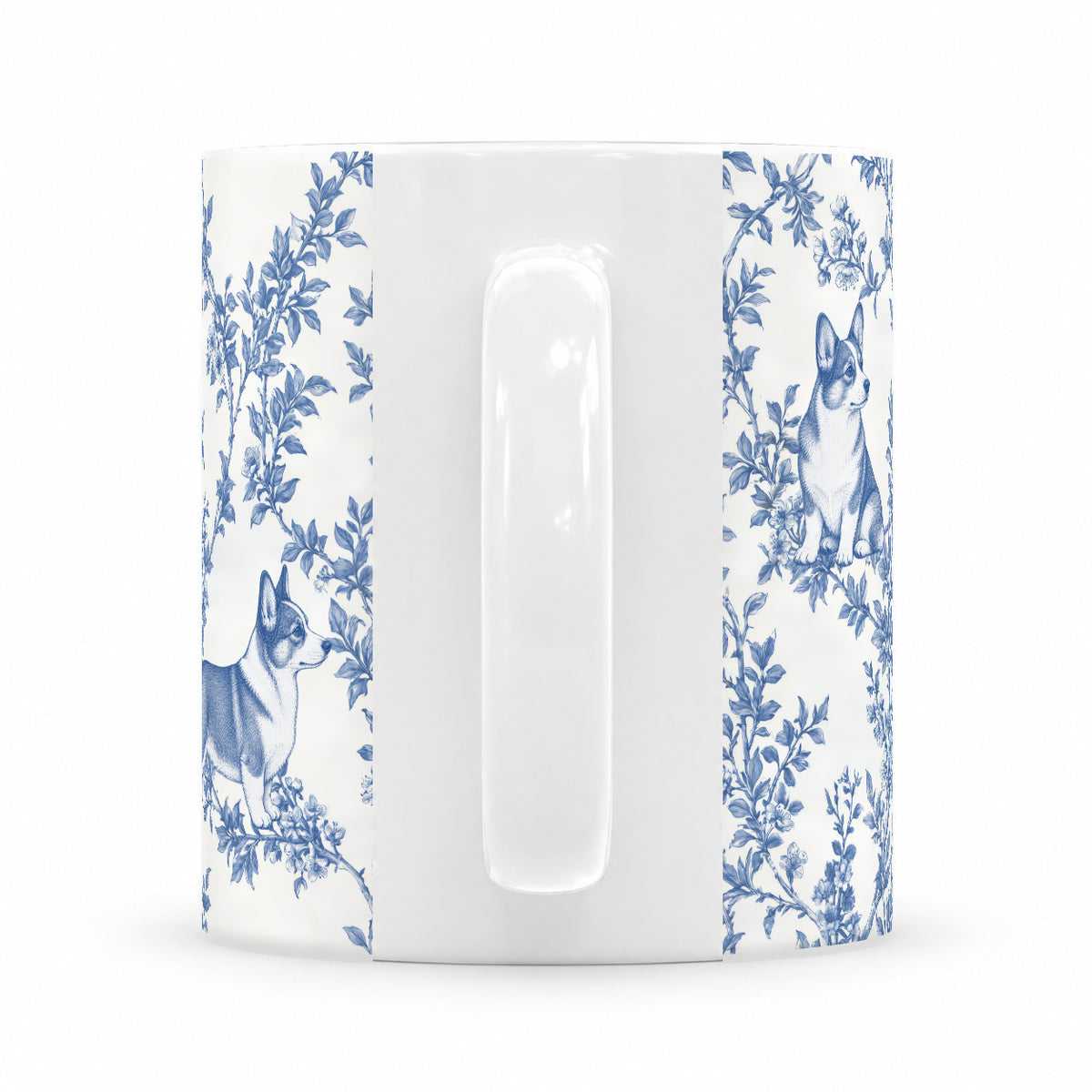 Pembroke Welsh Corgi toile mug — Blue Handle View
