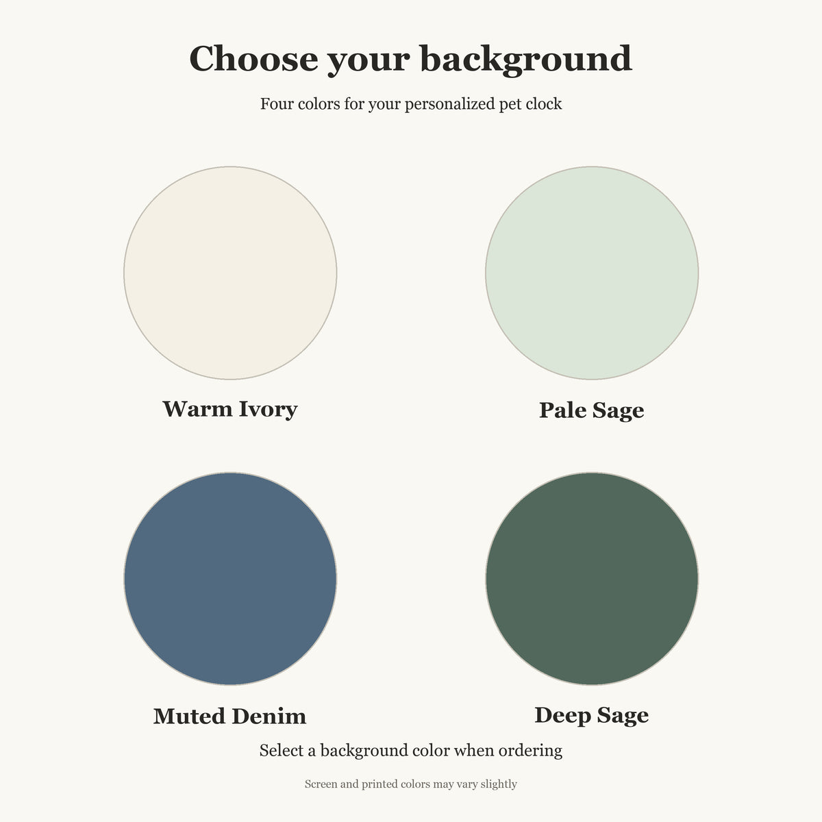 Choose Warm Ivory, Pale Sage, Muted Denim, or Deep Sage.