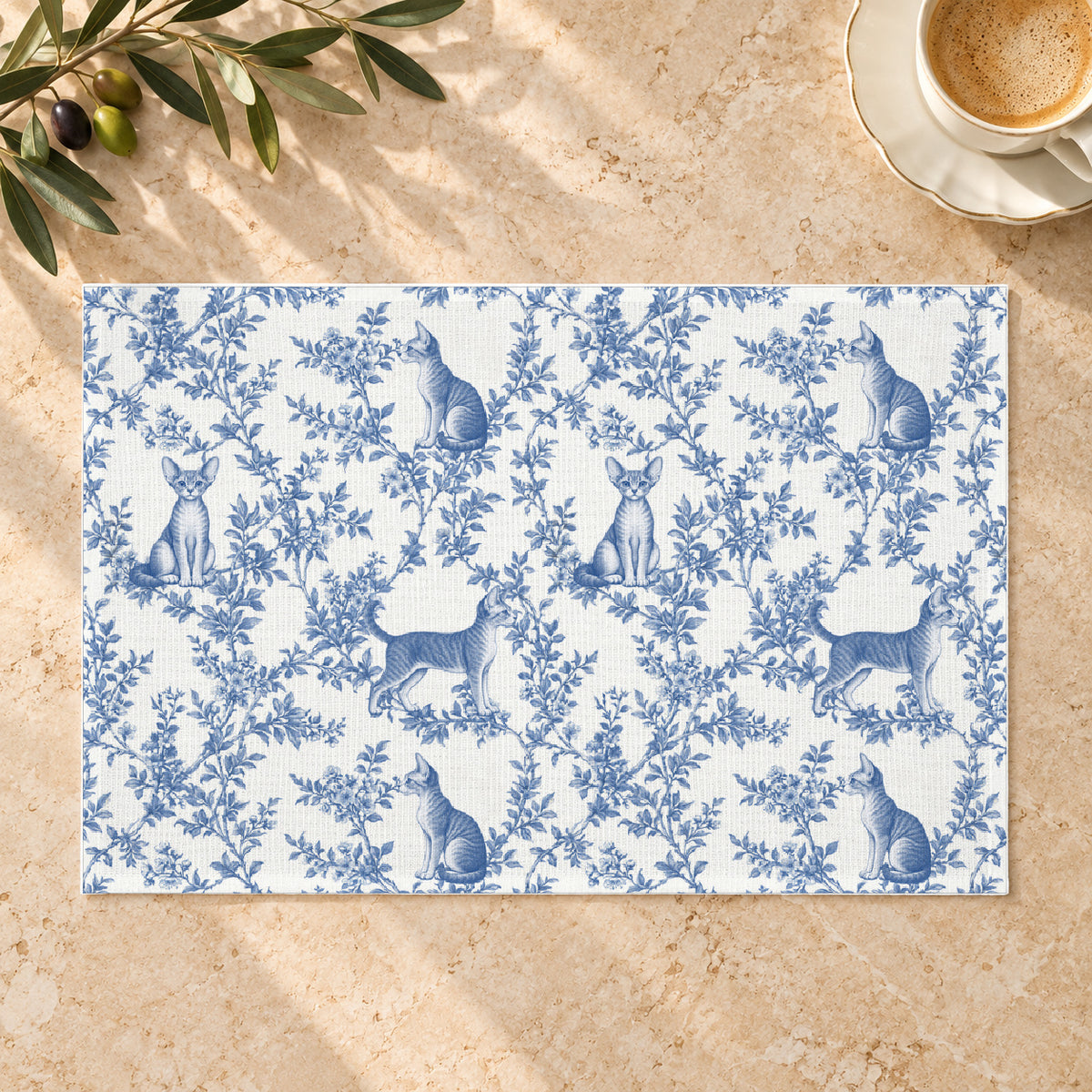 Devon Rex Cat toile placemat — 01 Limestone Hero Blue
