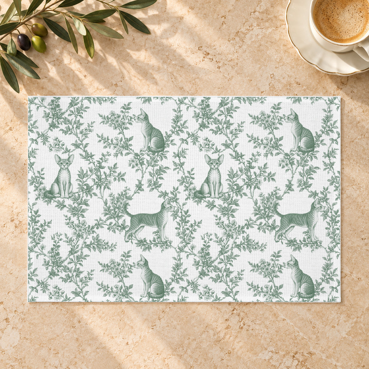 Devon Rex Cat toile placemat — 01 Limestone Hero Green