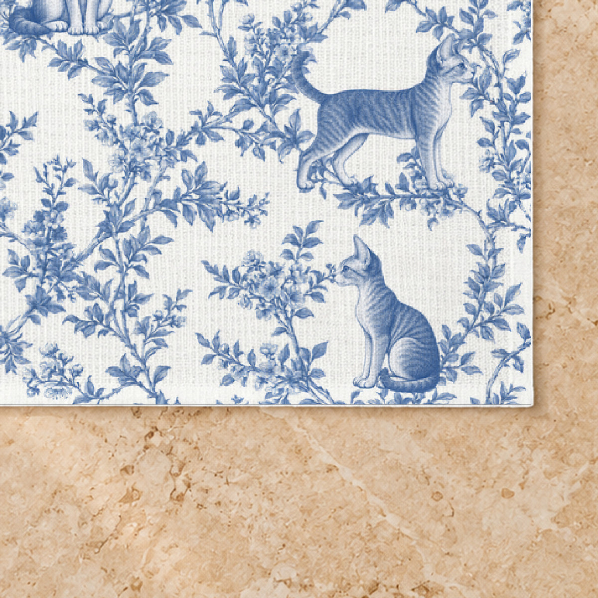 Devon Rex Cat toile placemat — 03 Fabric Detail Blue