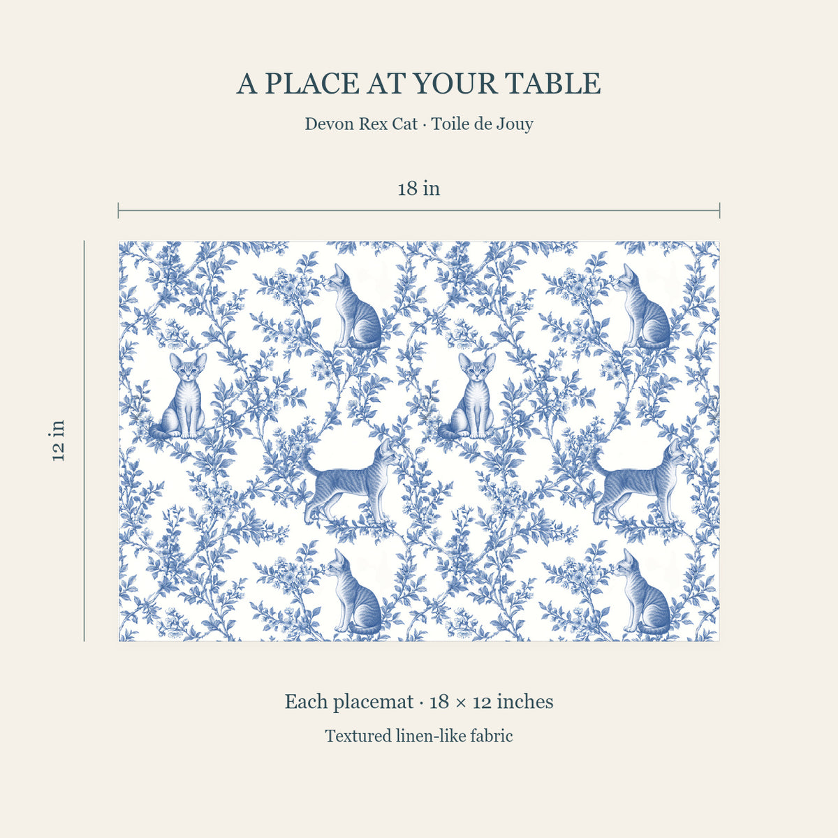 Devon Rex Cat toile placemat — 04 Dimensions Blue