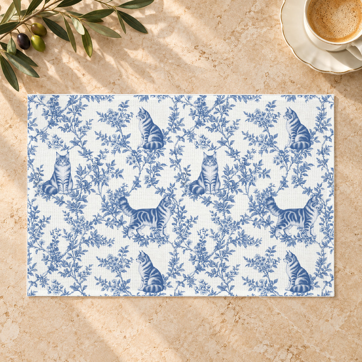 Maine Coon Cat toile placemat — 01 Limestone Hero Blue