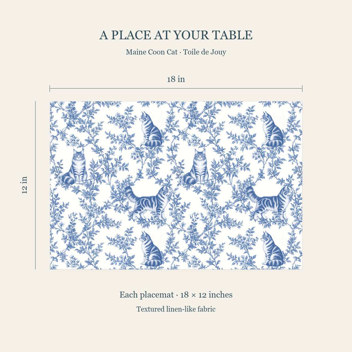 Maine Coon Cat toile placemat — 04 Dimensions Blue