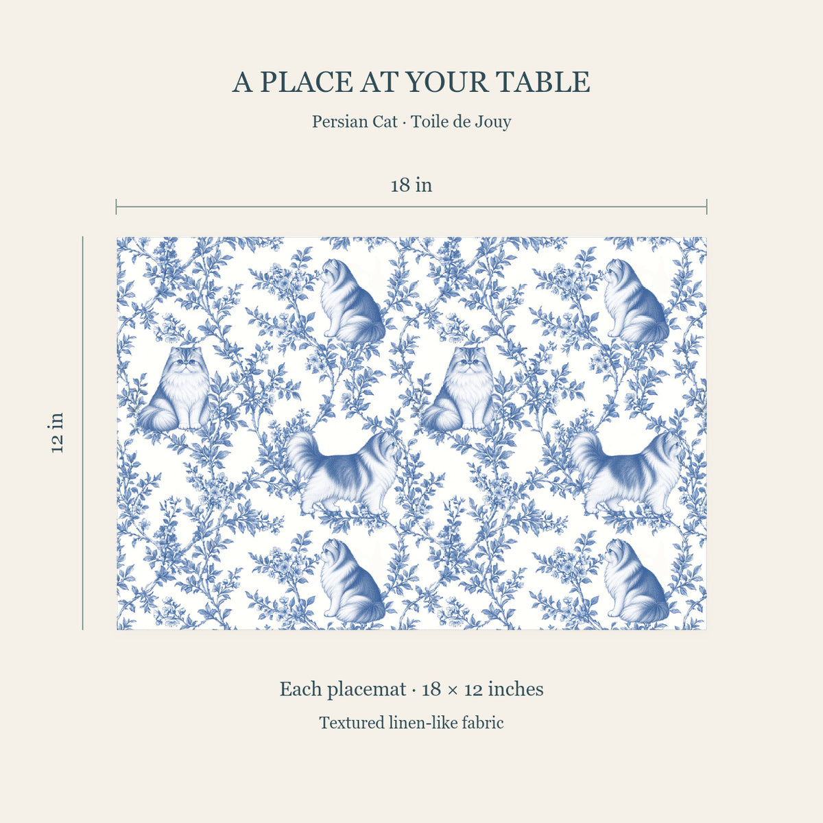 Persian Cat toile placemat — 04 Dimensions Blue