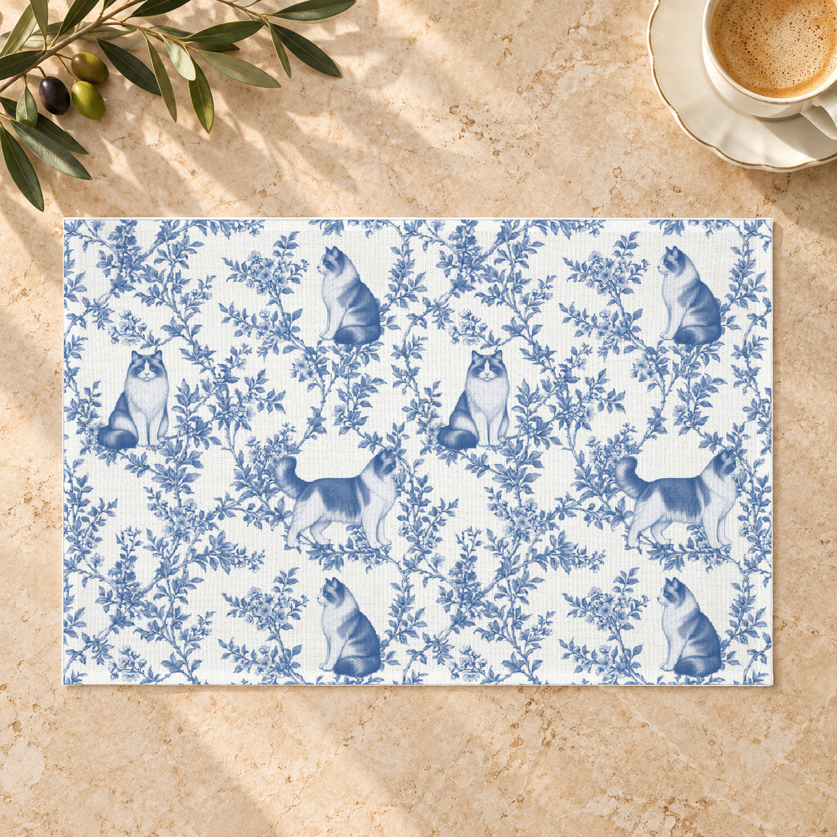 Ragdoll Cat toile placemat — 01 Limestone Hero Blue