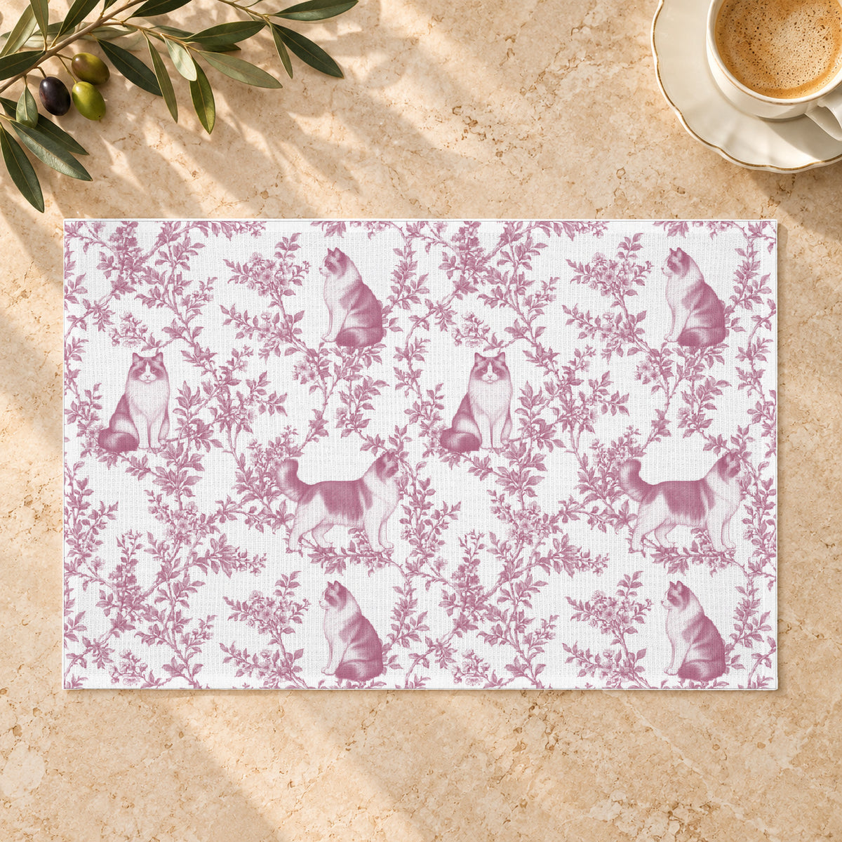 Ragdoll Cat toile placemat — 01 Limestone Hero Pink