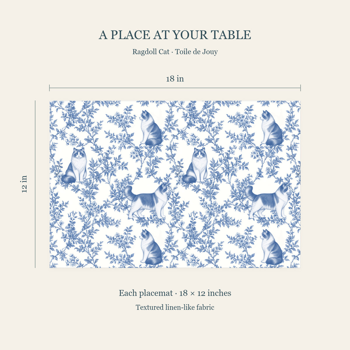 Ragdoll Cat toile placemat — 04 Dimensions Blue