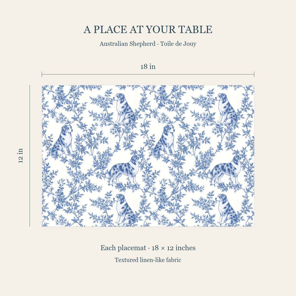 Australian Shepherd toile placemat — 04 Dimensions Blue