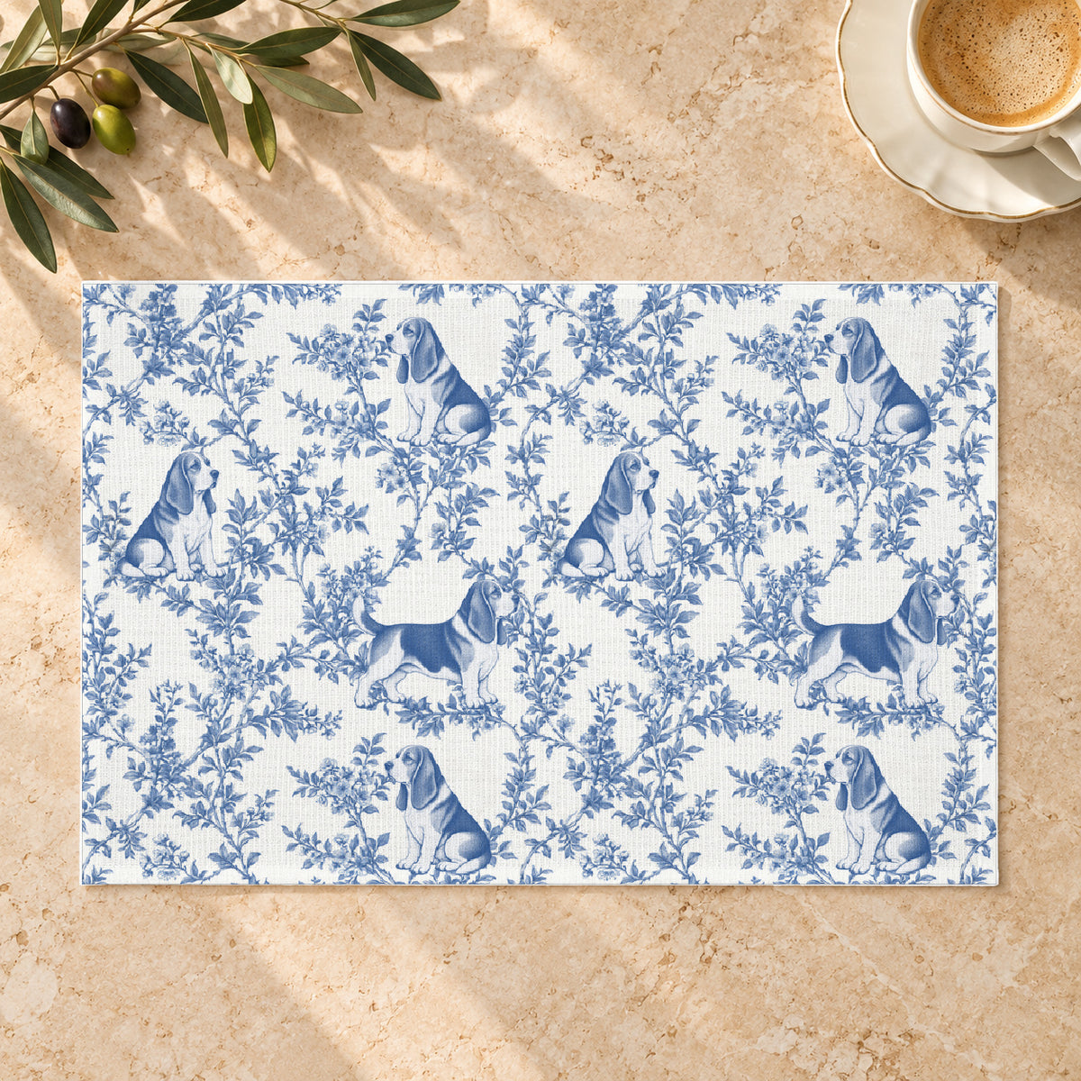 Basset Hound toile placemat — 01 Limestone Hero Blue