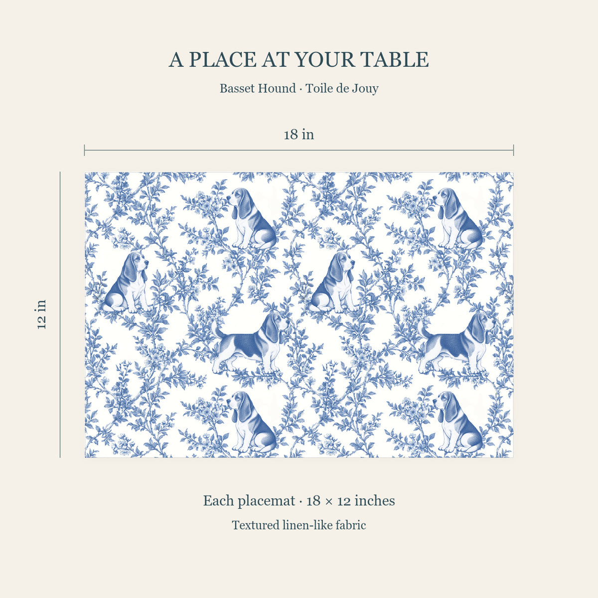 Basset Hound toile placemat — 04 Dimensions Blue