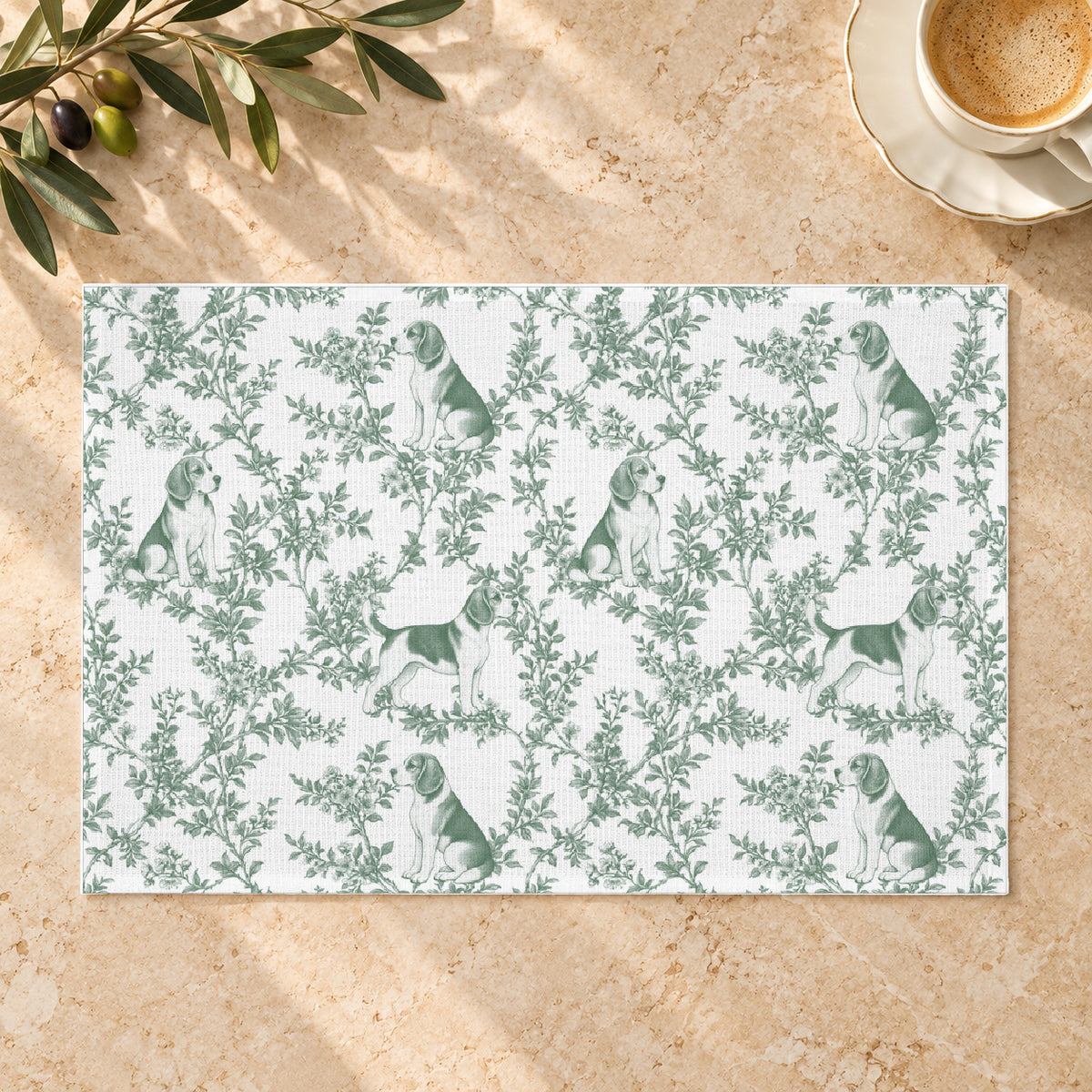 Beagle toile placemat — 01 Limestone Hero Green