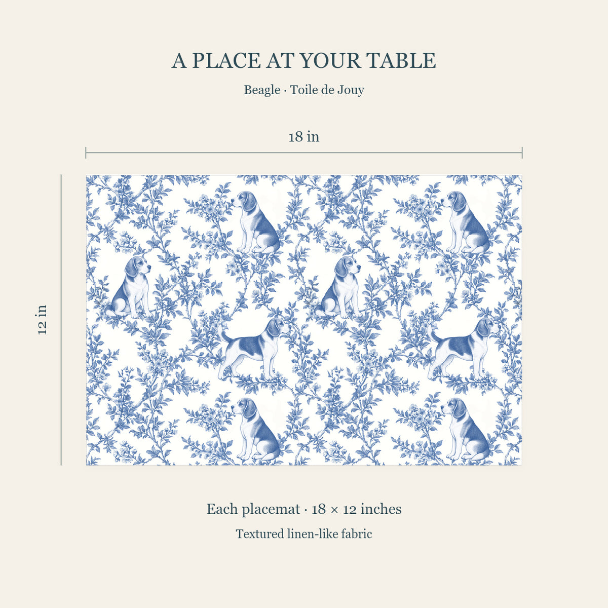 Beagle toile placemat — 04 Dimensions Blue