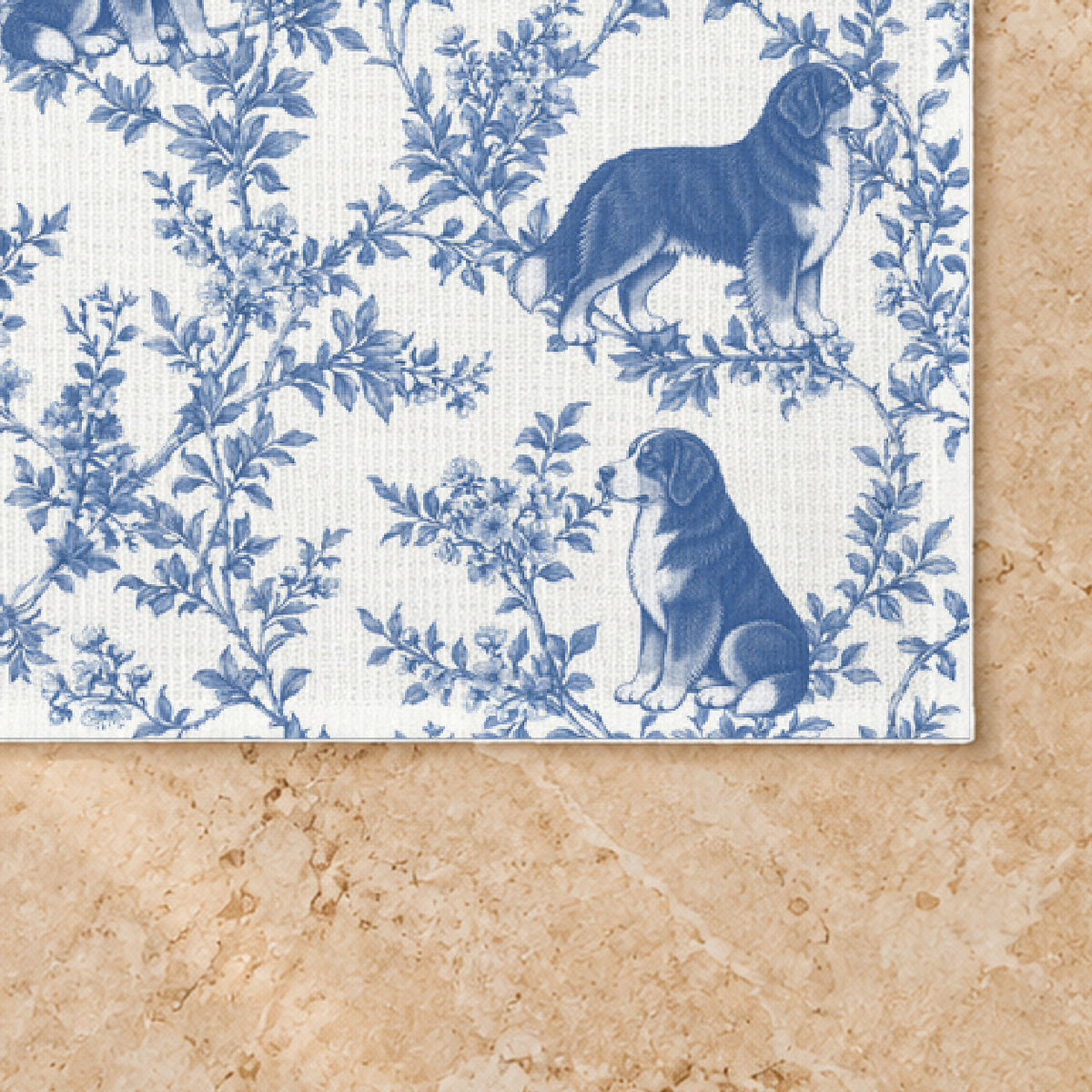 Bernese Mountain Dog toile placemat — 03 Fabric Detail Blue