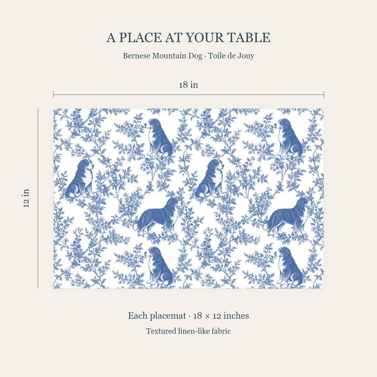 Bernese Mountain Dog toile placemat — 04 Dimensions Blue