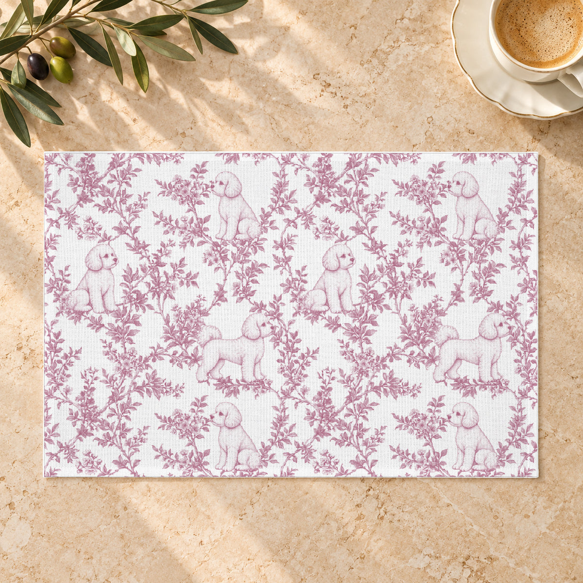 Bichon Frise toile placemat — 01 Limestone Hero Pink