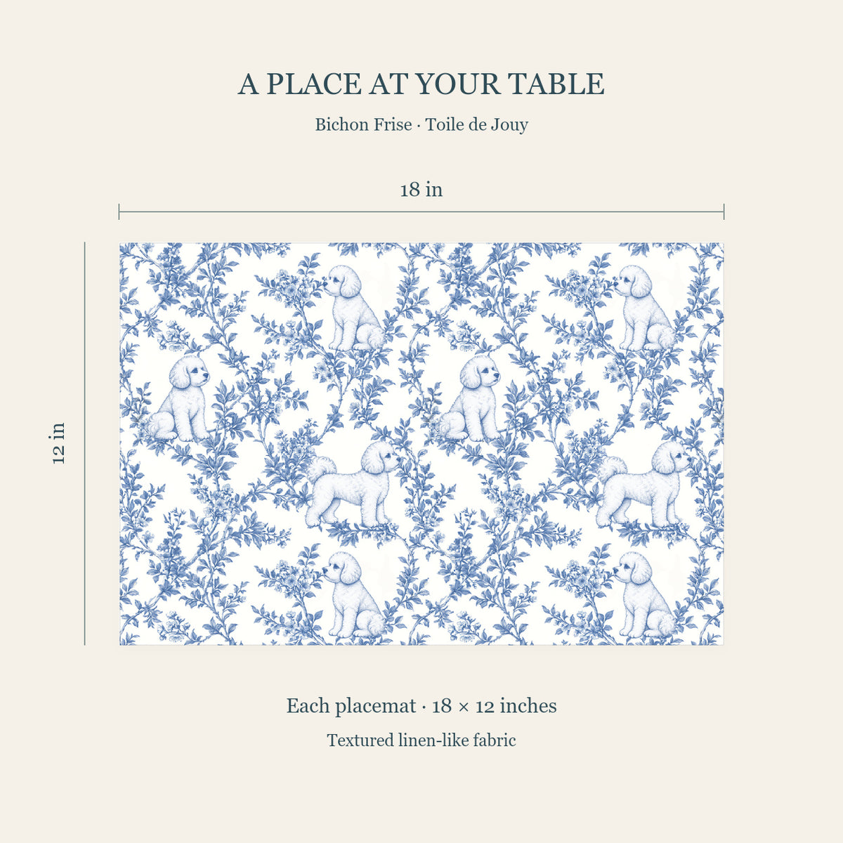 Bichon Frise toile placemat — 04 Dimensions Blue