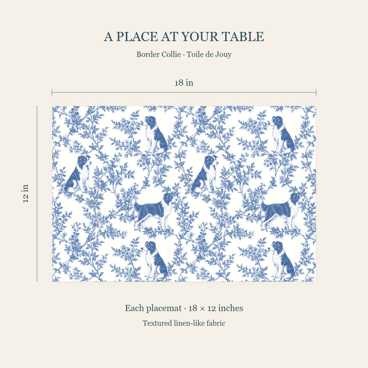 Border Collie toile placemat — 04 Dimensions Blue