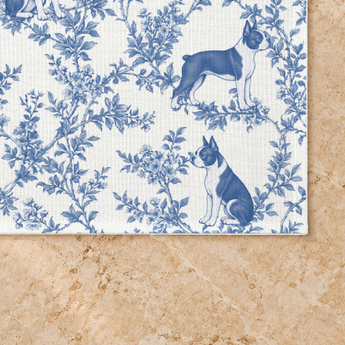 Boston Terrier toile placemat — 03 Fabric Detail Blue