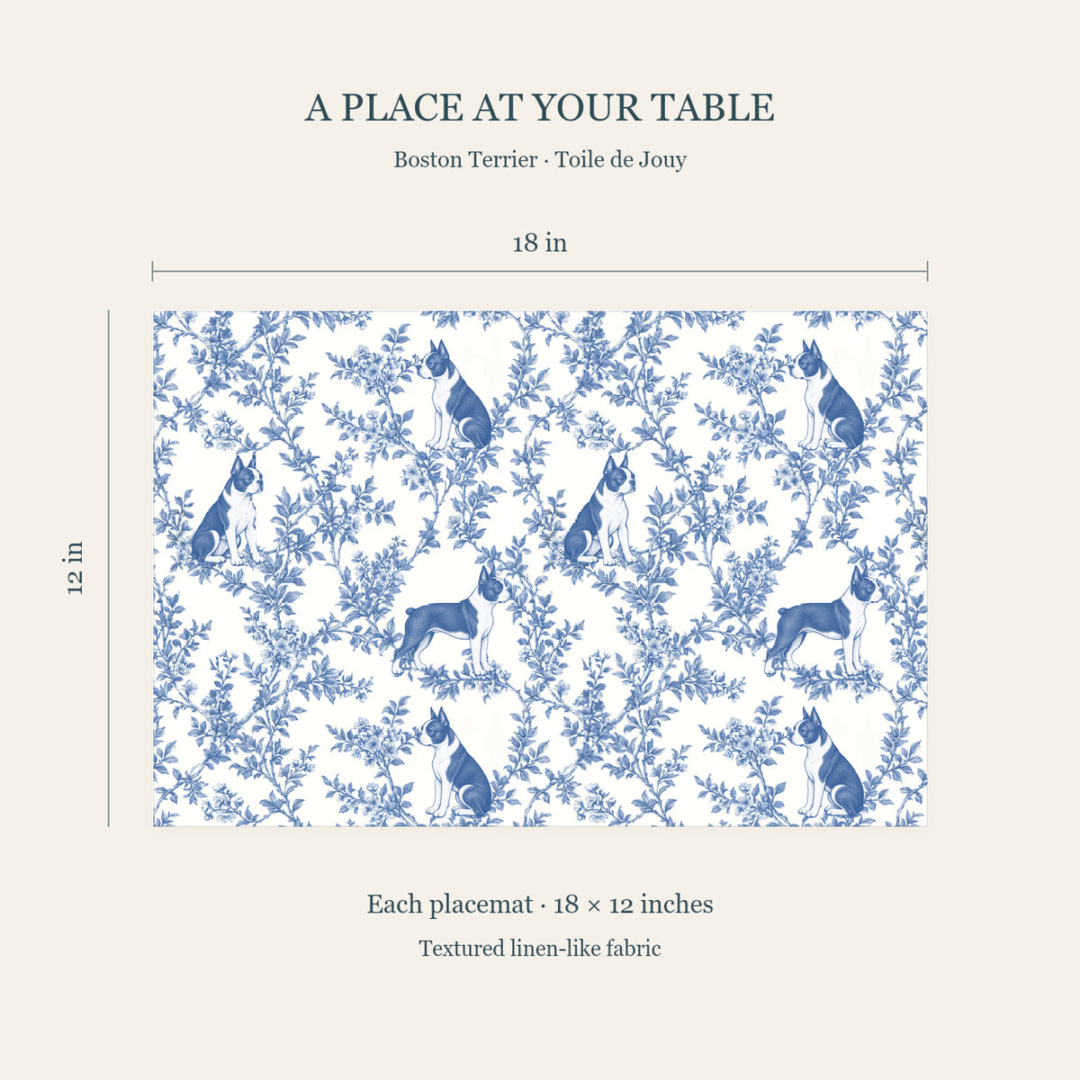 Boston Terrier toile placemat — 04 Dimensions Blue