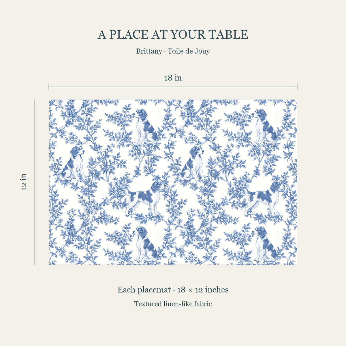 Brittany toile placemat — 04 Dimensions Blue