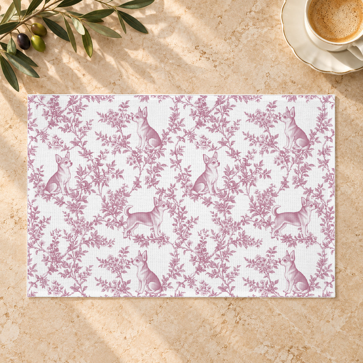 Chihuahua toile placemat — 01 Limestone Hero Pink