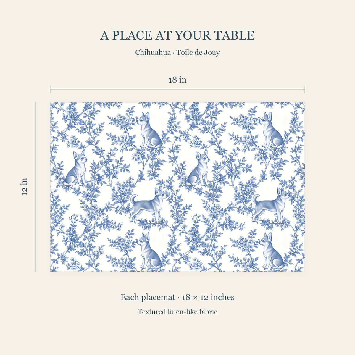 Chihuahua toile placemat — 04 Dimensions Blue