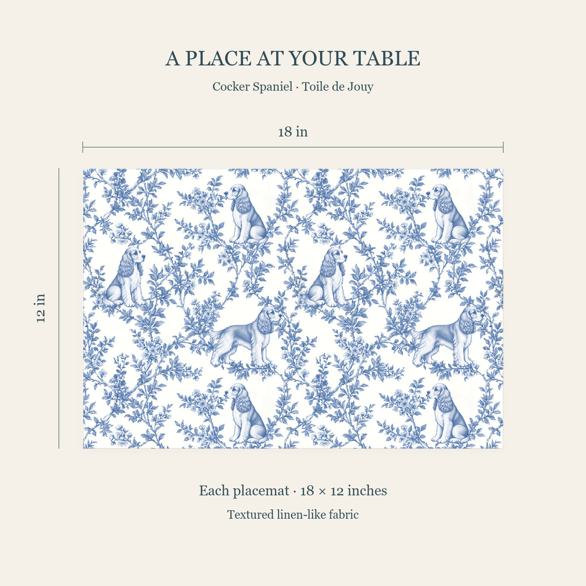 Cocker Spaniel toile placemat — 04 Dimensions Blue