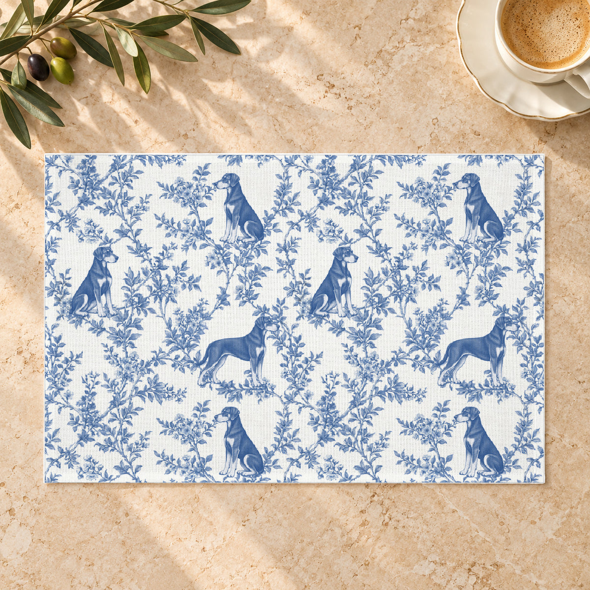 Doberman Pinscher toile placemat — 01 Limestone Hero Blue