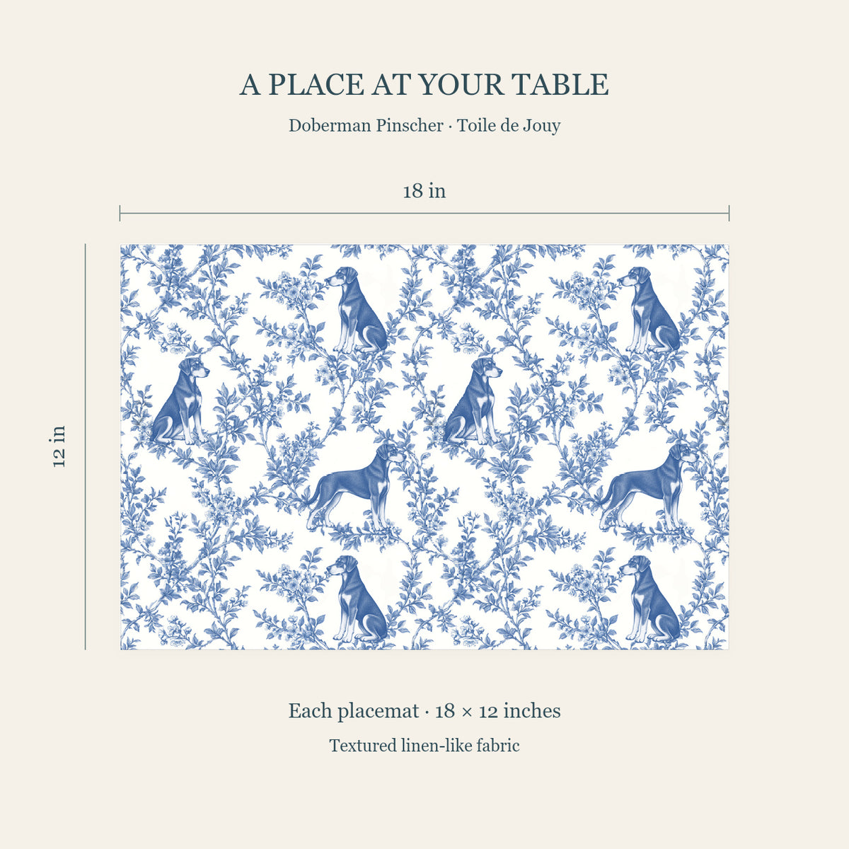 Doberman Pinscher toile placemat — 04 Dimensions Blue