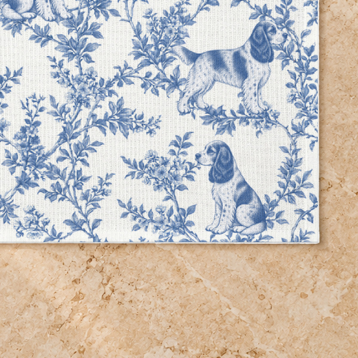 English Cocker Spaniel toile placemat — 03 Fabric Detail Blue
