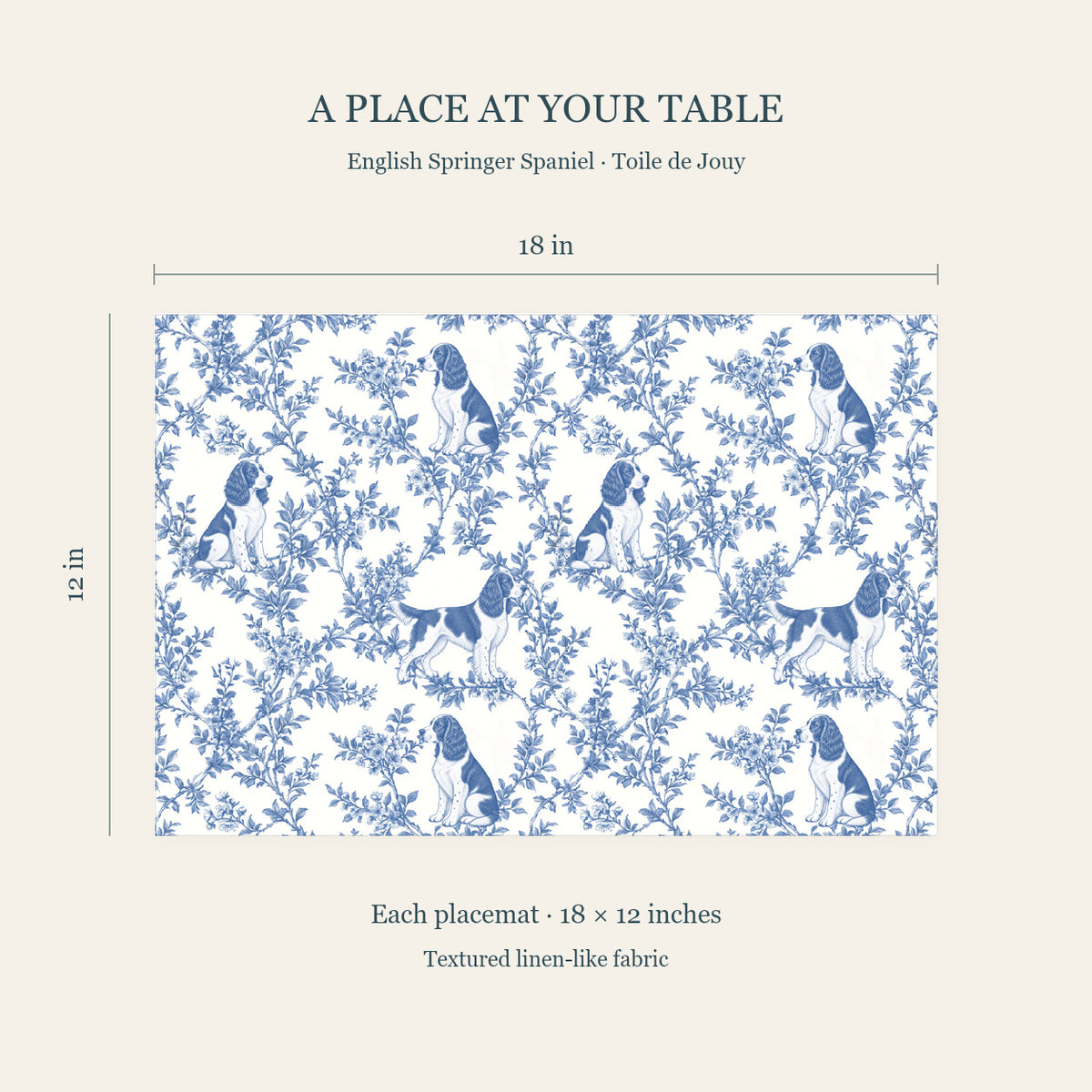 English Springer Spaniel toile placemat — 04 Dimensions Blue