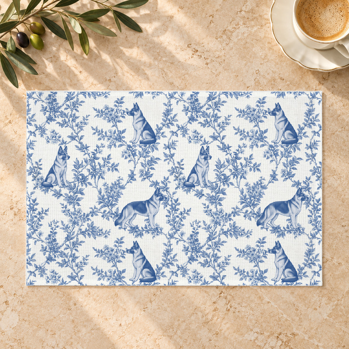 German Shepherd Dog toile placemat — 01 Limestone Hero Blue