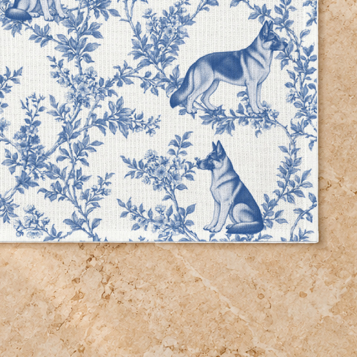 German Shepherd Dog toile placemat — 03 Fabric Detail Blue