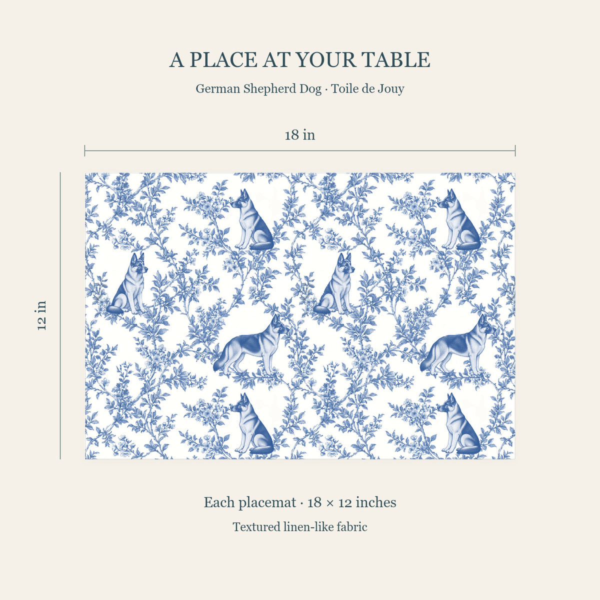 German Shepherd Dog toile placemat — 04 Dimensions Blue