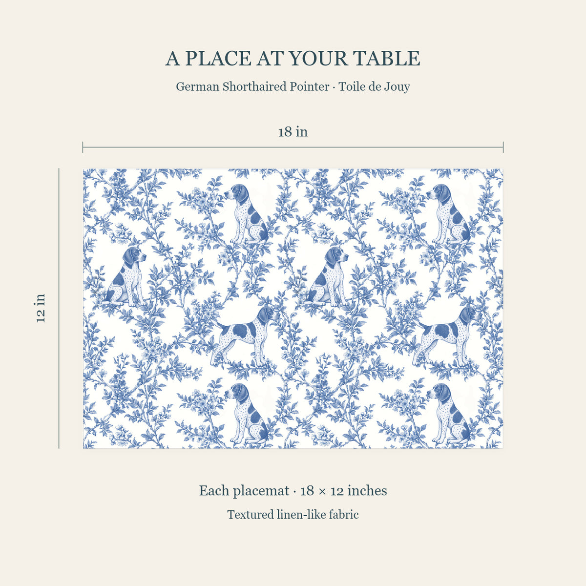 German Shorthaired Pointer toile placemat — 04 Dimensions Blue