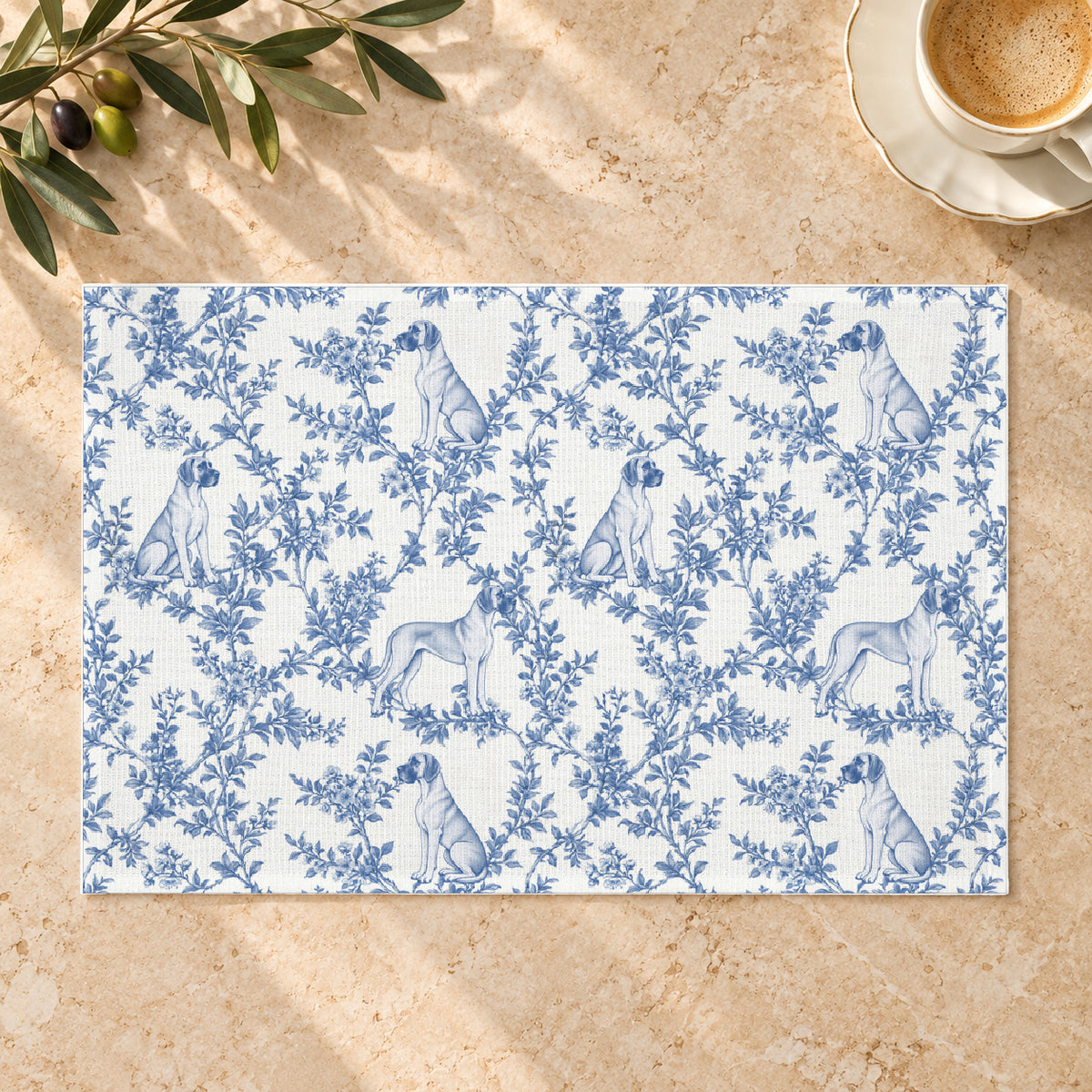 Great Dane toile placemat — 01 Limestone Hero Blue