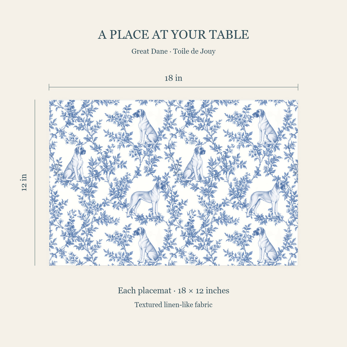Great Dane toile placemat — 04 Dimensions Blue