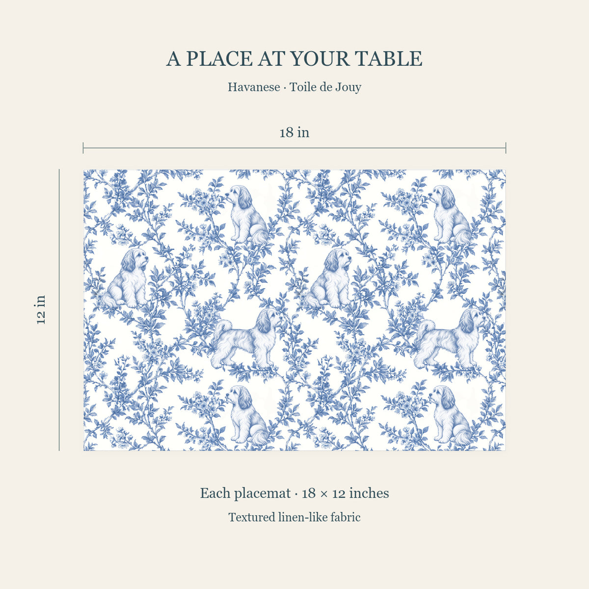 Havanese toile placemat — 04 Dimensions Blue