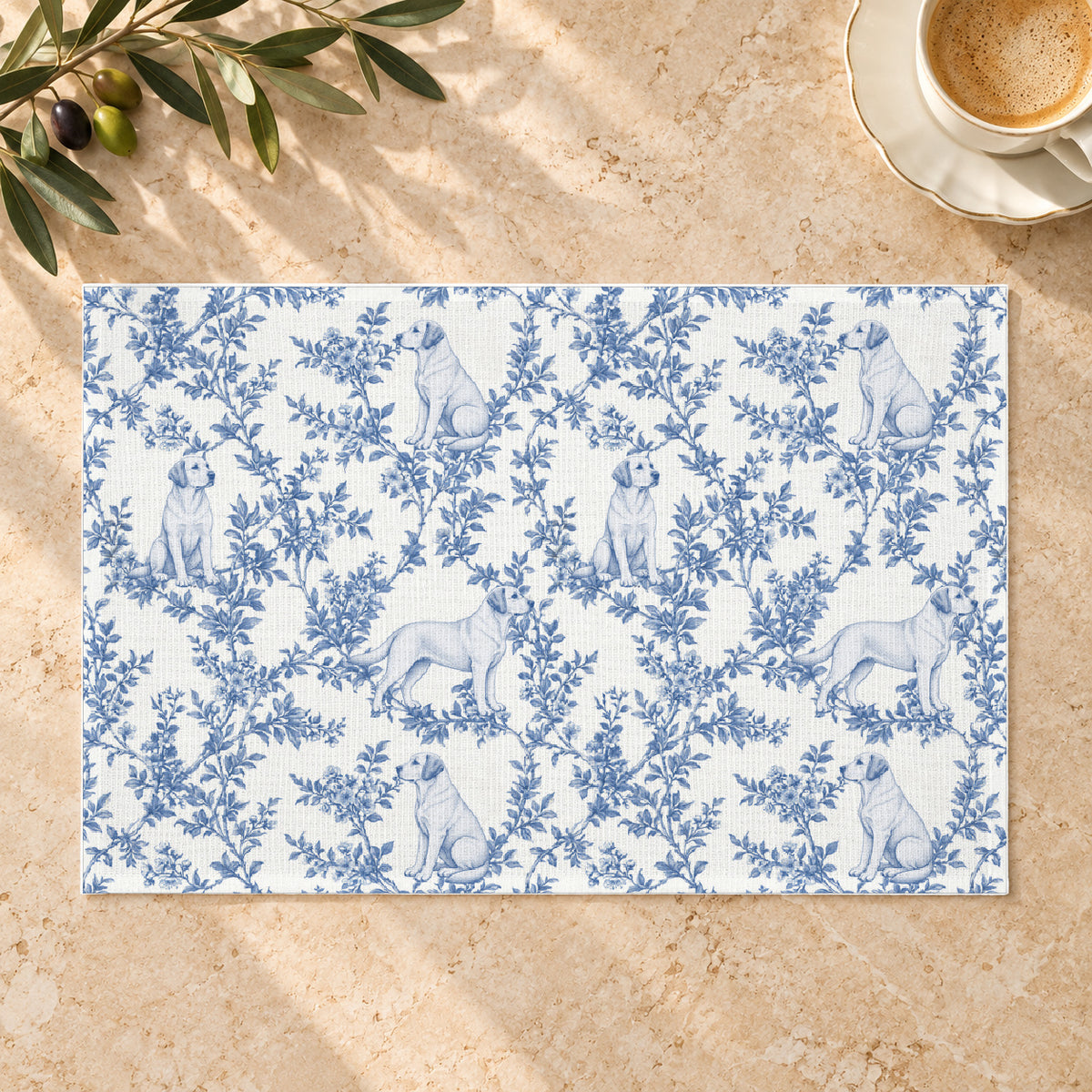 Labrador Retriever toile de Jouy placemats in blue — Limestone Hero