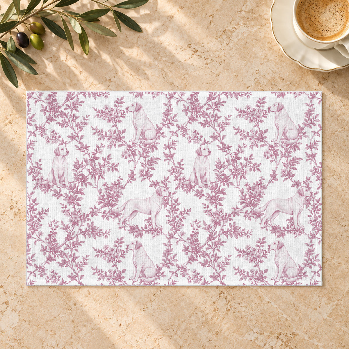 Labrador Retriever toile de Jouy placemats in pink — Limestone Hero