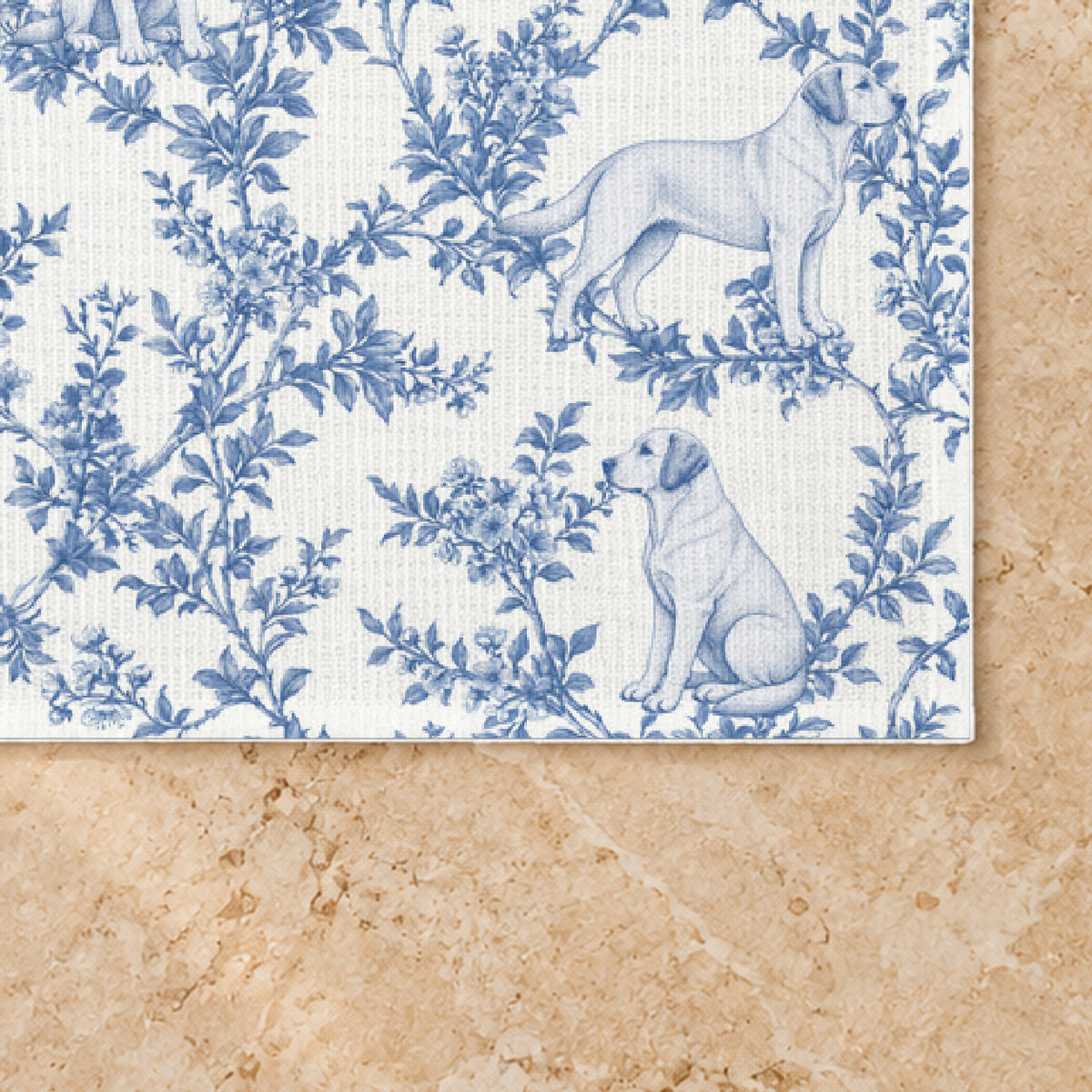 Labrador Retriever toile de Jouy placemats in blue — Fabric Detail