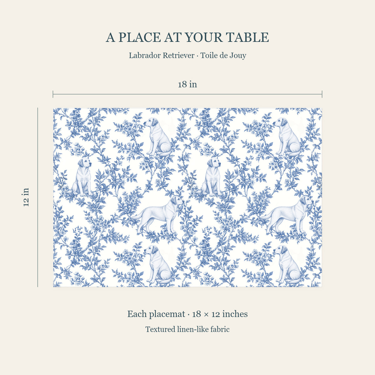 Labrador Retriever toile placemat — 04 Dimensions Blue