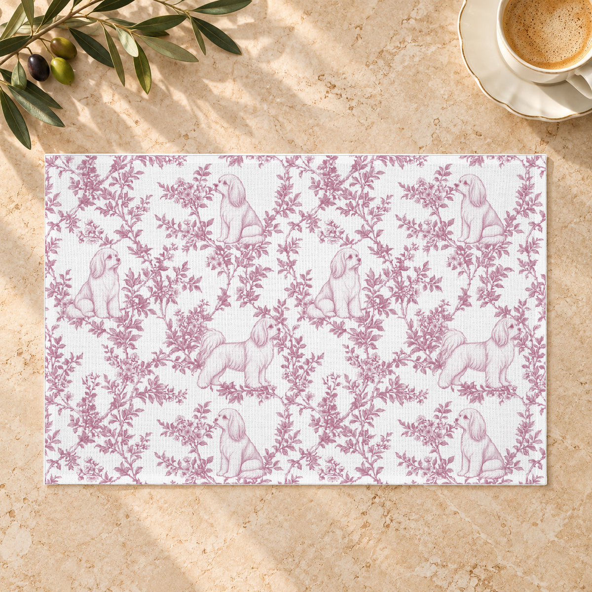 Maltese toile placemat — 01 Limestone Hero Pink