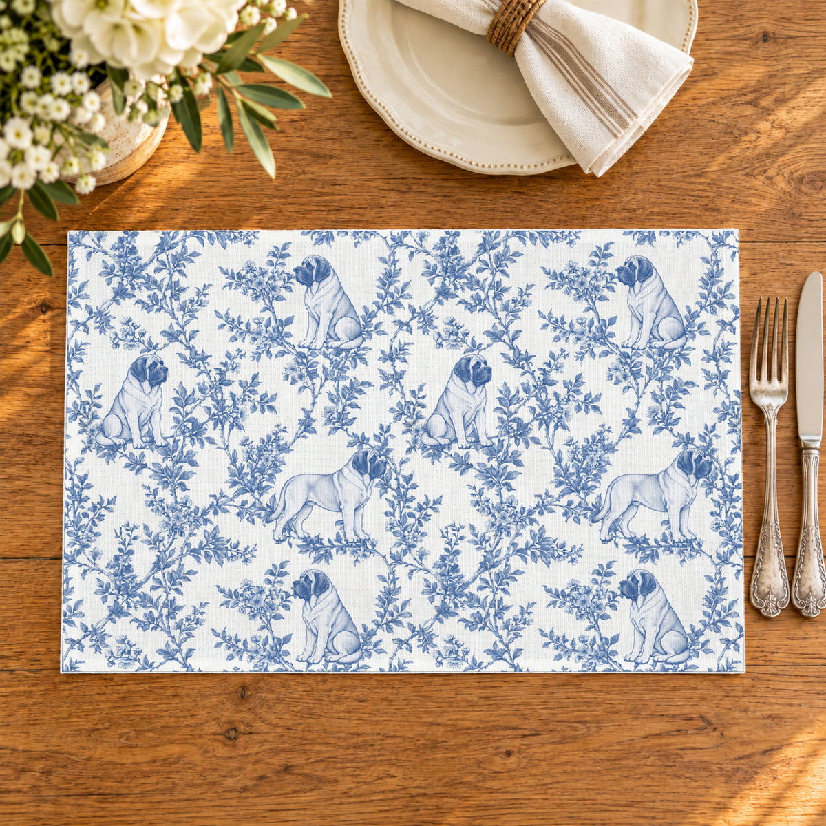 Mastiff toile placemat — 02 Oak Table Blue