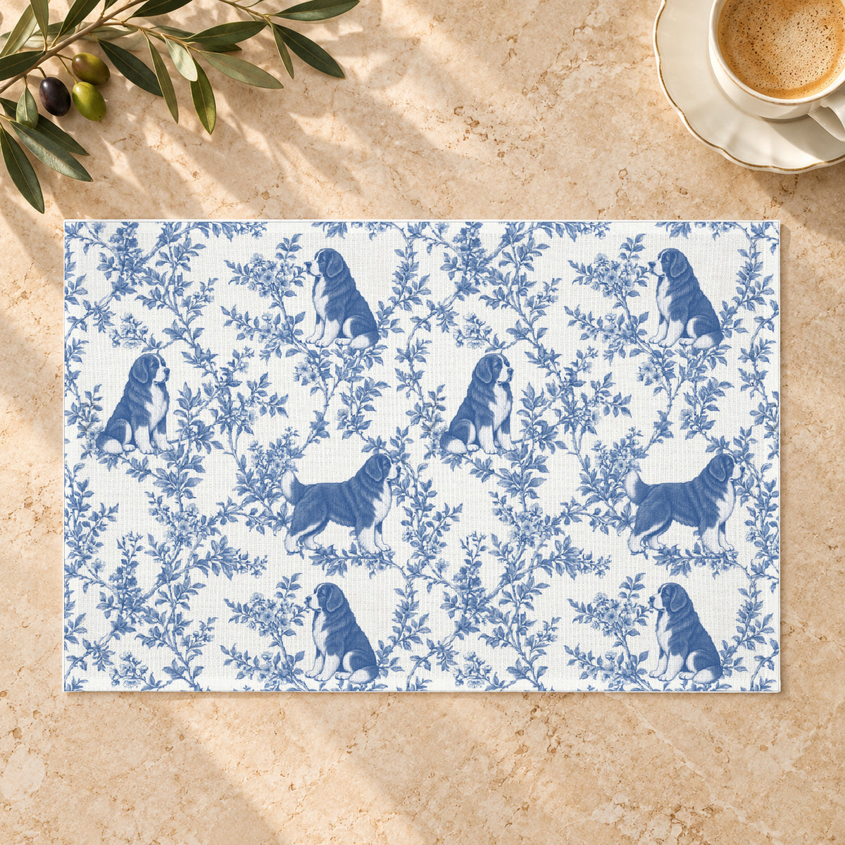 Newfoundland toile placemat — 01 Limestone Hero Blue