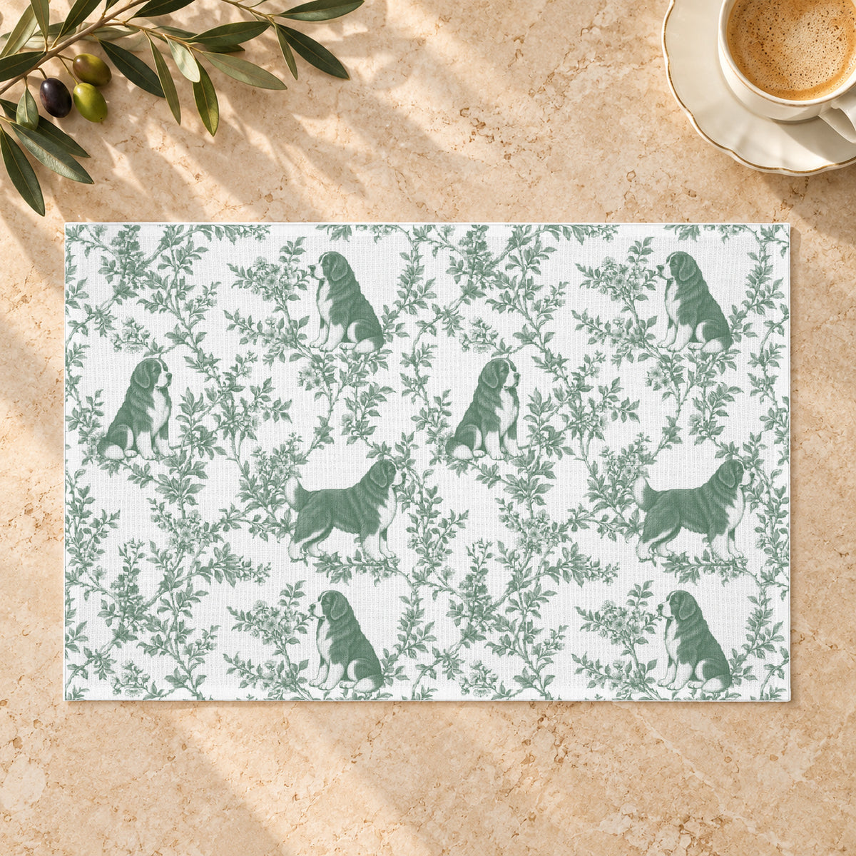 Newfoundland toile placemat — 01 Limestone Hero Green