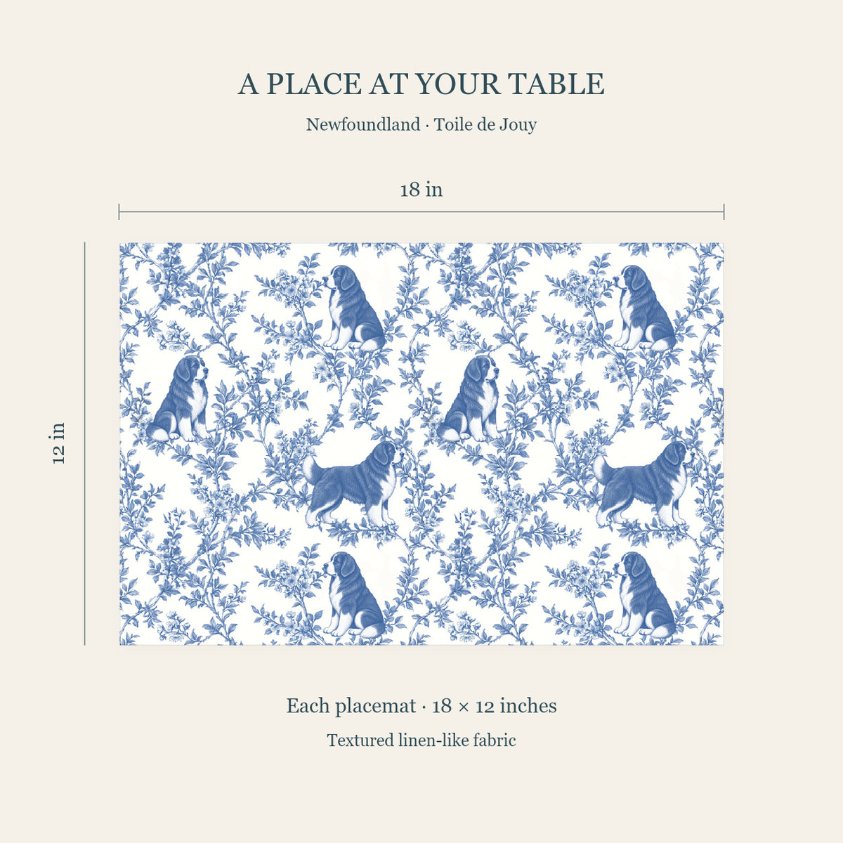 Newfoundland toile placemat — 04 Dimensions Blue